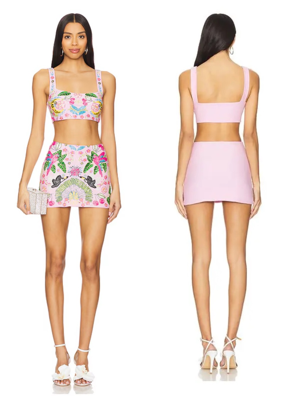 Oceanus Jamila Hand Beaded Two Piece Set Medium Pink